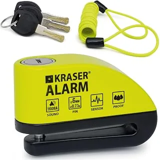 KRASER 6Y Candado Moto con Alarma 110dB, Antirrobo Disco Reforzado, 3 