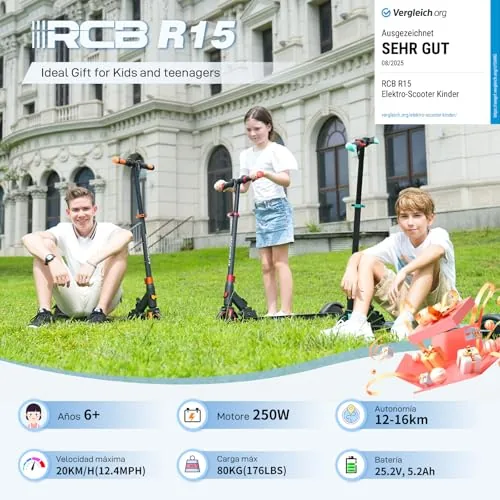 RCB R15 Patinete eléctrico Niños (8-12-16 años) - Máx.20 Km/
