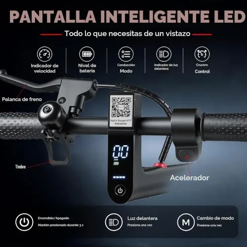 Patinete eléctrico plegable para adultos, 10,4 Ah, autonomía