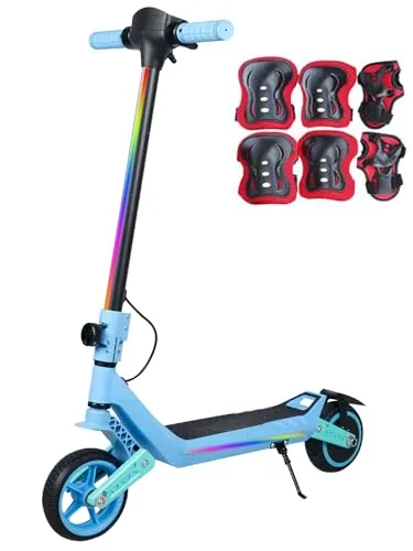 Patinete eléctrico para niños, Patinete eléctrico de Doble suspensión con Luces 
