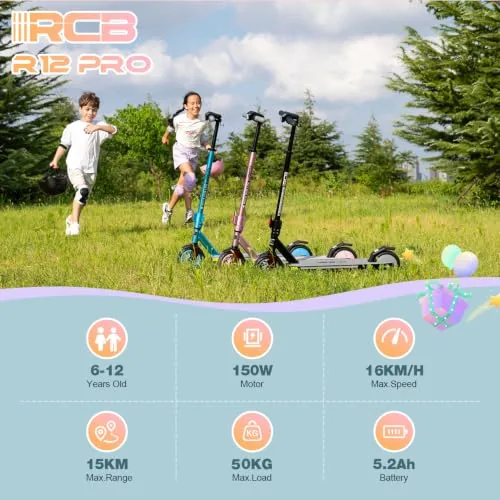 RCB R12 Pro Patinete Eléctrico Niños para 6-12 años, hasta 1