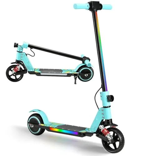Patinete eléctrico infantil actualizado con frontal LED y luces de pie, motor de 130 W, pl