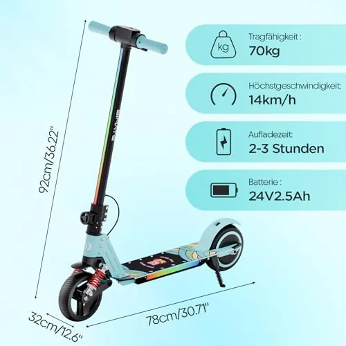 Patinete eléctrico infantil actualizado con frontal LED y lu