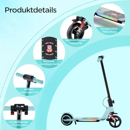 Patinete eléctrico infantil actualizado con frontal LED y lu